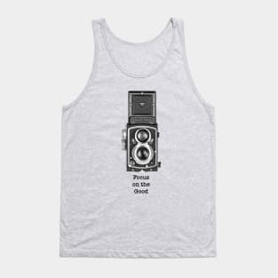 Vintage 1950s Twin Lens Camera Side View - Focus Black Text Tank Top